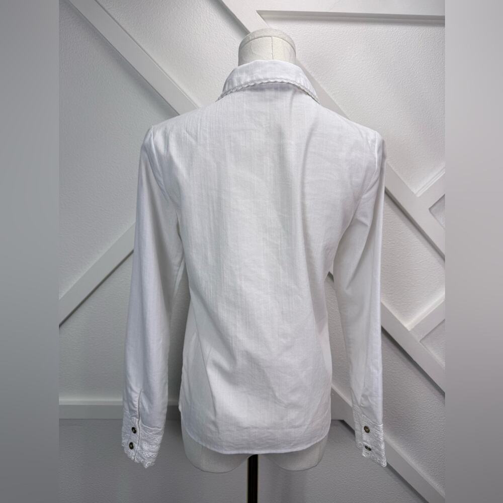 Simple Retro White Button Front Blouse Lace Trim Cottagecore Vintage Inspired Sm - Picture 6 of 10